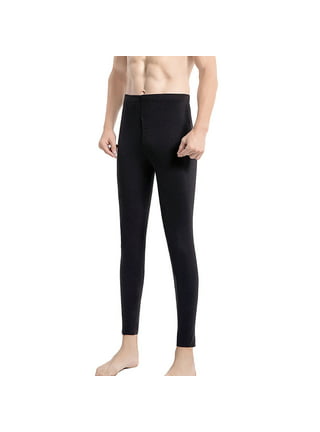Capreze Men Leggings Elastic Waist Thermal Pant Winter Warm Long Johns  Extreme Cold Underwear Solid Color Bottoms Black 3XL