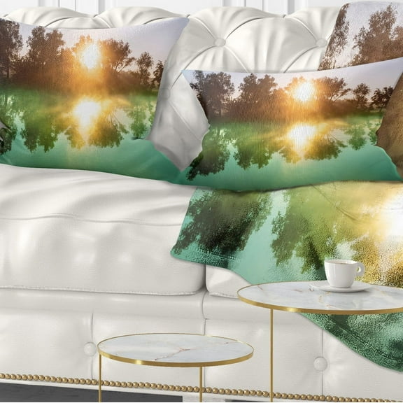 Designart Beautiful Summer River At Sunset - Landscape Printed Throw Pillow - 12x20