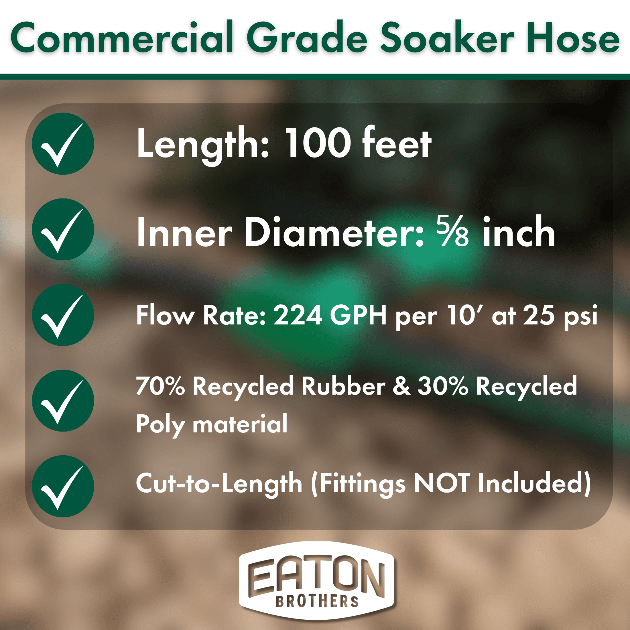 Eaton Brothers 100 ft 5/8 in. Recycled Rubber Bulk Soaker Hose – Durable Garden Hose for Beds, Lawns & Plants