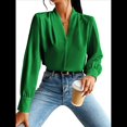 thumbnail image 2 of Blusas de Trabajo para Mujer, Blusas de Larga, Blusas de Oficina con Cuello en V, Blusas de para Mujer Verde M, 2 of 10