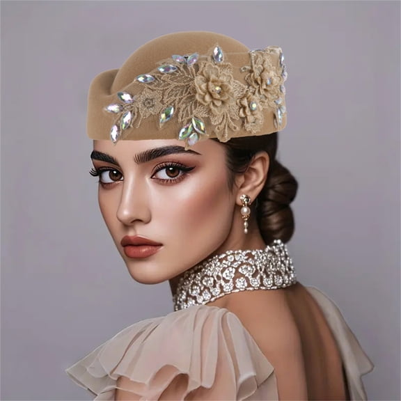 YOZGXEG Spring Hats For Women Elegant Women'S Flower Applique Pillbox Hat Church Fascinator Tea Cap Soft Polyester Yellow One Size