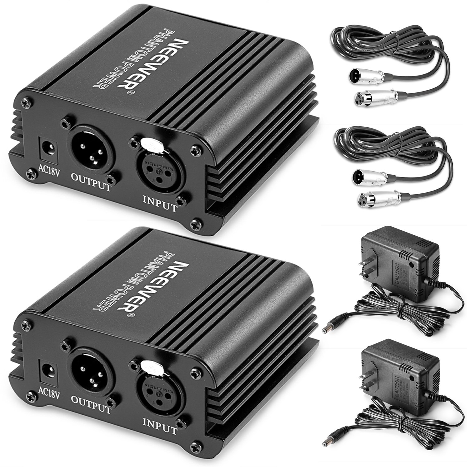 Neewer 1 Channel 48V Phantom Power Supply Black with Adapter and XLR