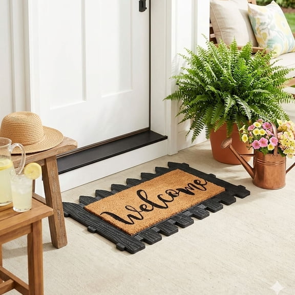 Autumn Alley Rubber & Coconut Coir Welcome Mat with Fence Design with Replacable Insert 30" x 18"