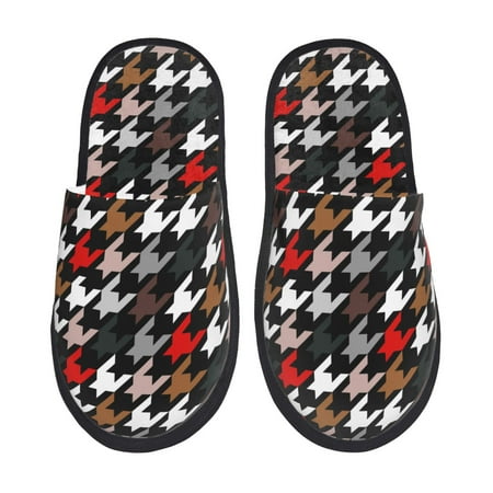 Balery Houndstooth Green Red Slient Indoor Furry Fleece Comfort House Shoes Soft Non-Slip Home Shoes Cotton slippers House Slippers-- Medium