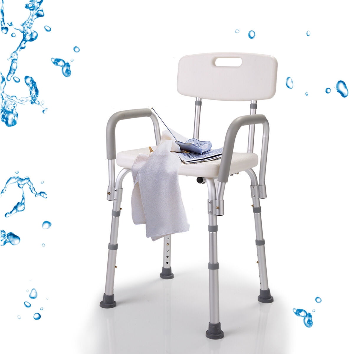 Kepooman Adjustable Height Shower Bath Chair with Detachable Back and Arms - White Kepooman Adjustable Height Shower Bath Chair with Detachable Back and Arms - White