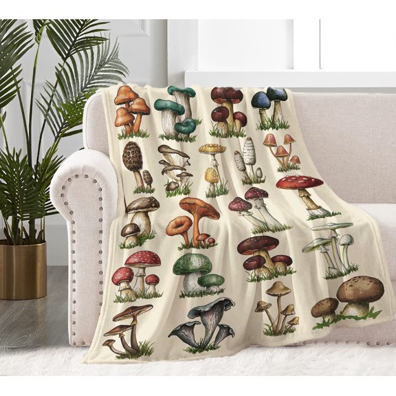 Mushroom Blanket for Mens Womens, Super Soft Fluffy Mushroom Gifts Plush Blanket, Lightweight Retro Flannel Adults Mushroom Decor Blanket for Christmas Thanksgiving Bed Sofa Chair 60x80in