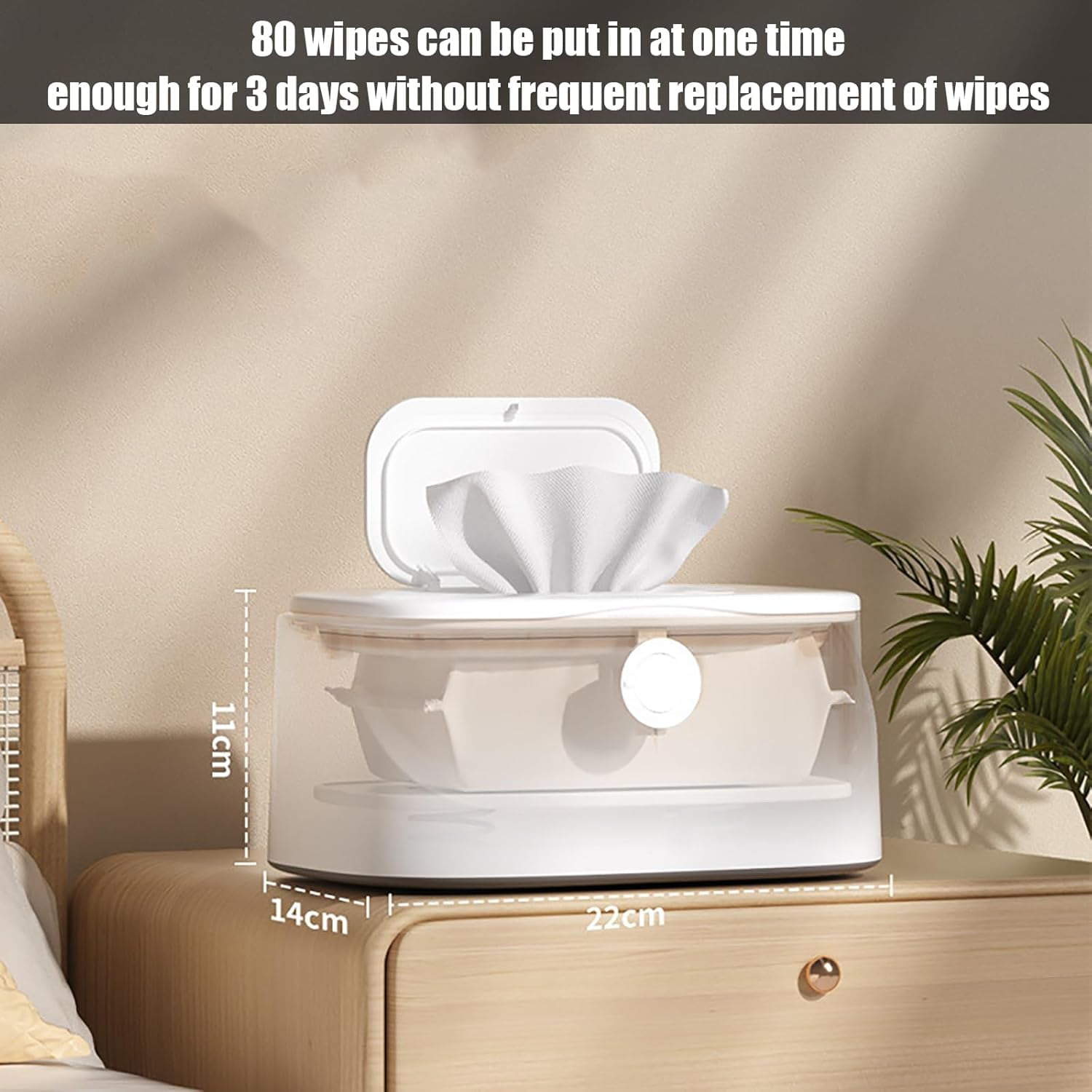 SONGAUN Baby Wipes Warmer, Wet Wipe Warmer, 3-Speed Adjustment, Top Heating, Constant Temperature All Day, 50-60℃, Night Light Design, Can Hold 80 Wipes At a Time, for Home Use white
