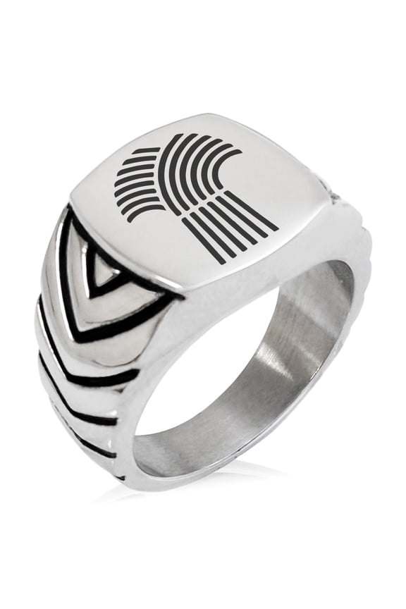Stainless Steel Demeter Greek Goddess of Agriculture Chevron Pattern Biker Style Polished Ring