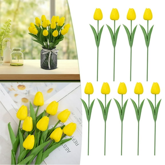 Casaio Artificial Tulip Flowers 9Pcs Artificial Mini Tulip Flowers – Faux Silk Tulip Bouquet for Spring Home Decor, Wedding Centerpiece, Easter & Mother's Day Floral Arrangement Mini Tulip Bouquet