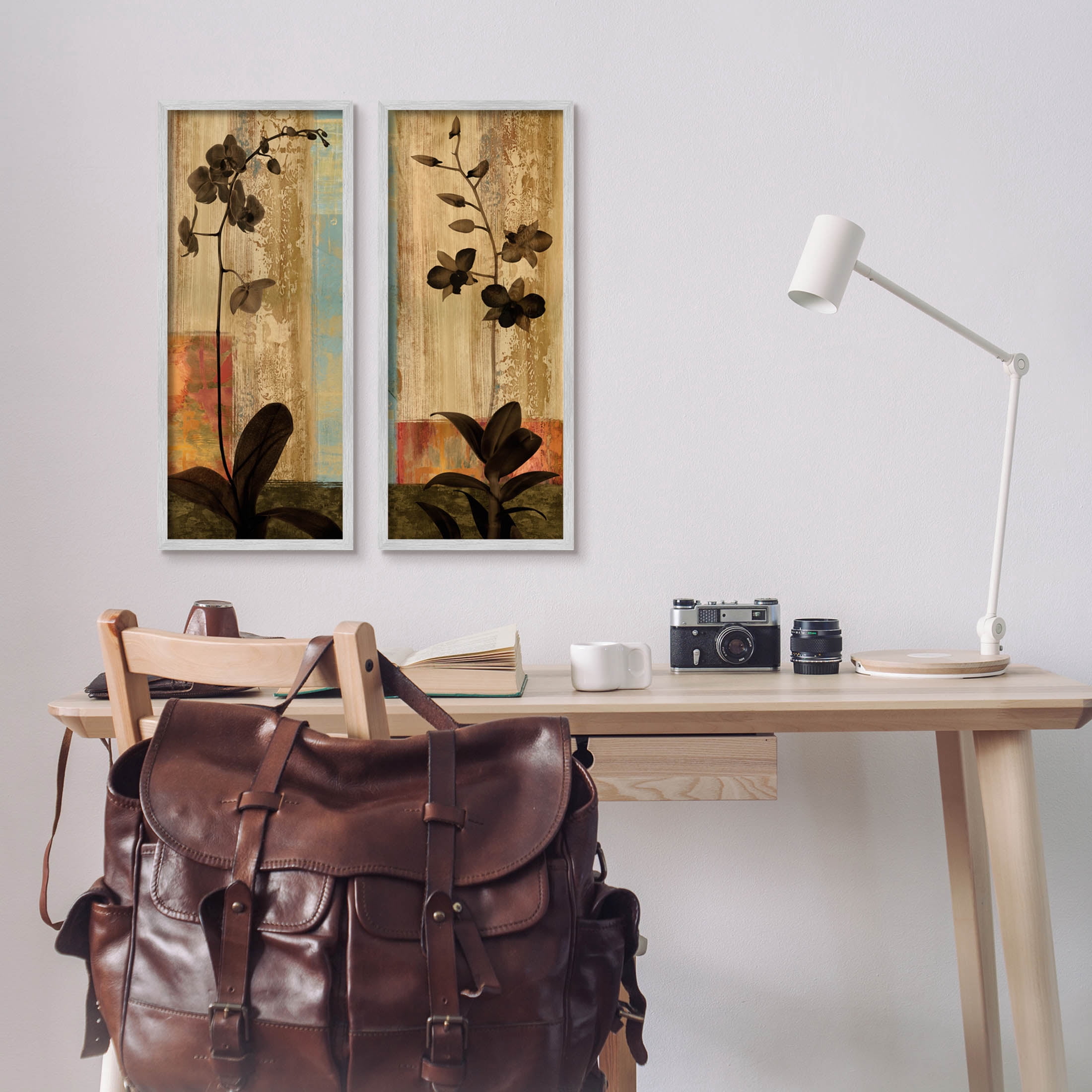 Modern Boho Orchid Blooming Botanical & Floral Graphic Art Gray Framed Art Print Wall Art, Set of 2