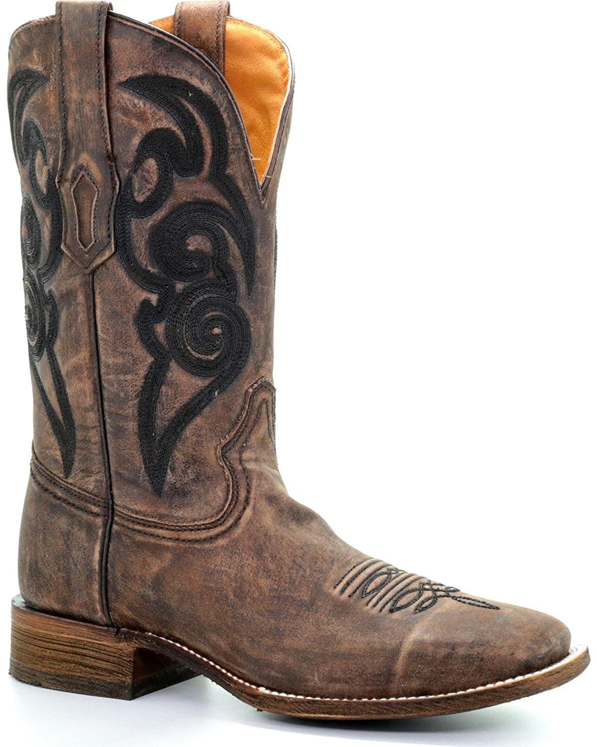 CORRAL Men's Brown Overlay Square Toe Cowboy Boots R1432 