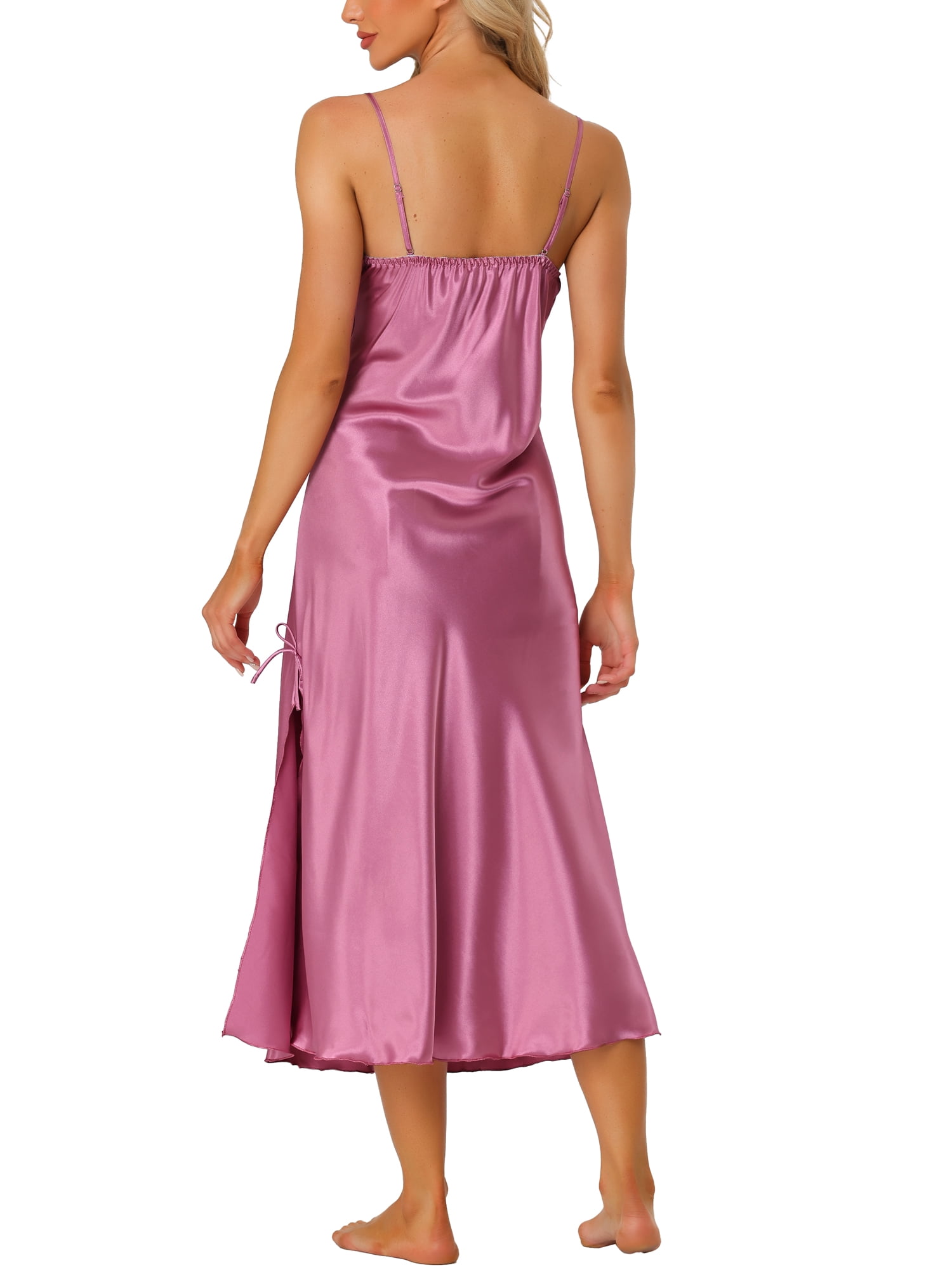 Unique Bargains Women's Satin Pajama V Neck Sexy Nightdress Soft Midi Lounge Dress