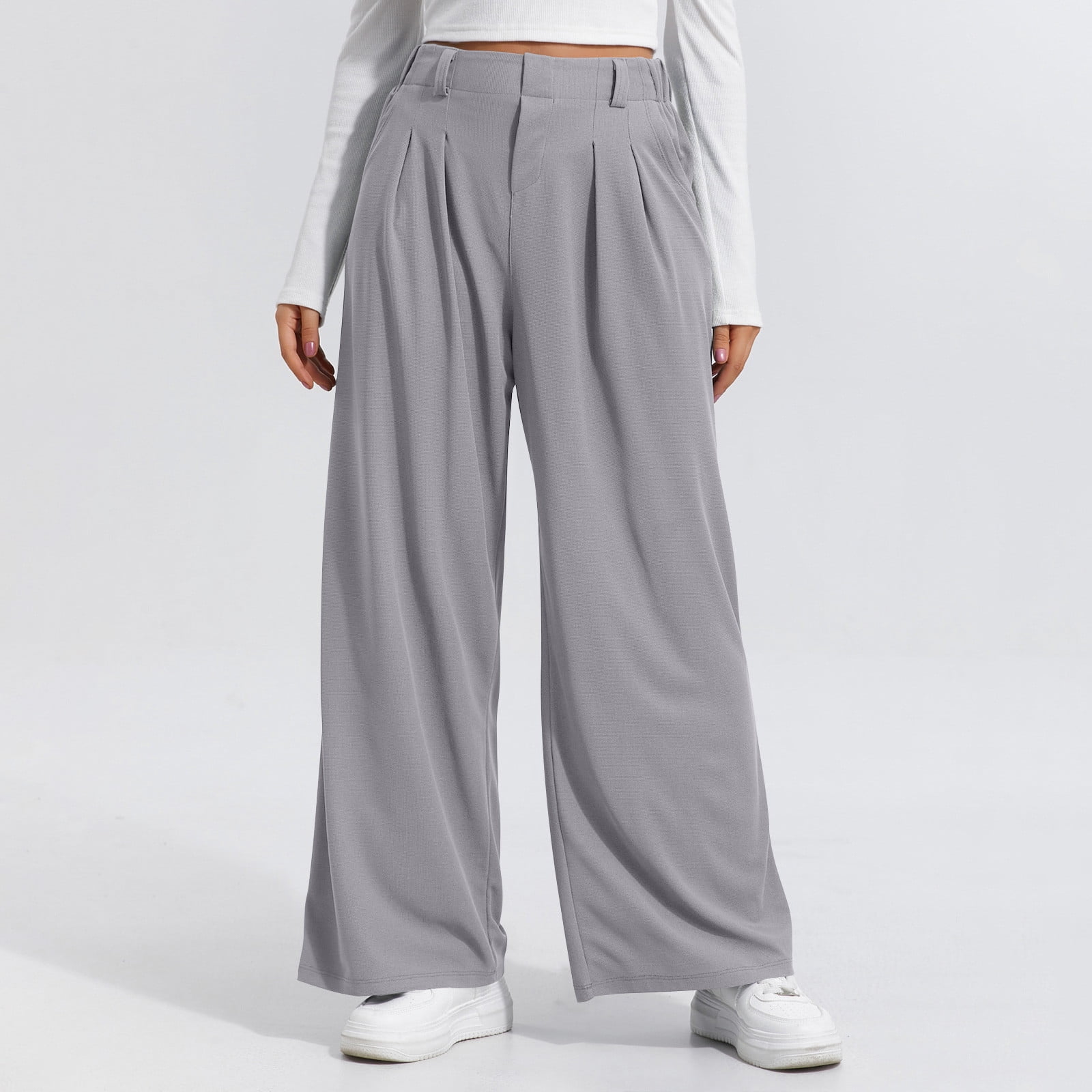 Dxzfnsa Womens Wide Leg Pants Solid Color Hanging Pleated Trousers