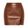 thumbnail image 4 of Summer Dress for Women Solid Color Mini Skirt Leather High Waist Side Slit Slim Bottom for Trendy Casual Outfits, 4 of 4
