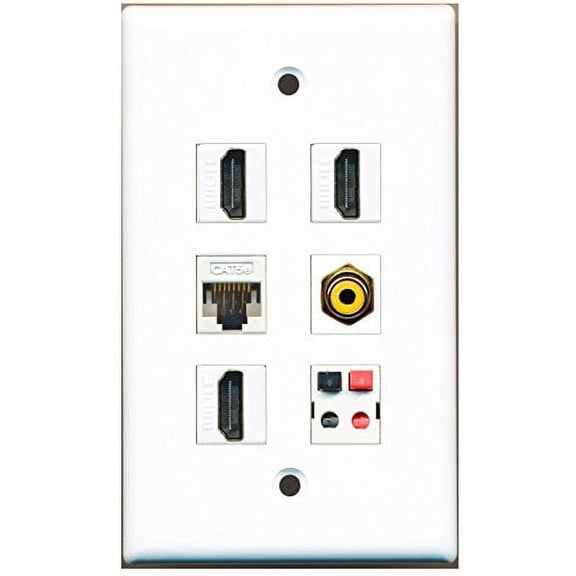 RiteAV - 3 HDMI 1 Port RCA Yellow 1 Port Cat5e Ethernet White 1 Port Speaker Wall Plate