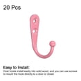thumbnail image 3 of Wall Hooks, 20Pcs - Zinc Alloy Single Prong Wall Mounted Clothes Hook, Double Hole Hooks for Hanging Towel (Pink), 3 of 5