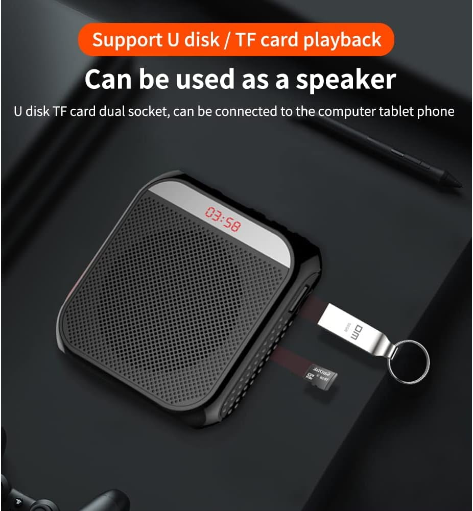 Portable Amplifier, Rechargeable Teacher Microphone, MiNi Amplifier System, Classroom Microphone, Tour Guide, Yoga Outdoor