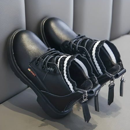 

Girls Leather Zipper Boots Soft-soled Anti-slip Booties Winter Shoes