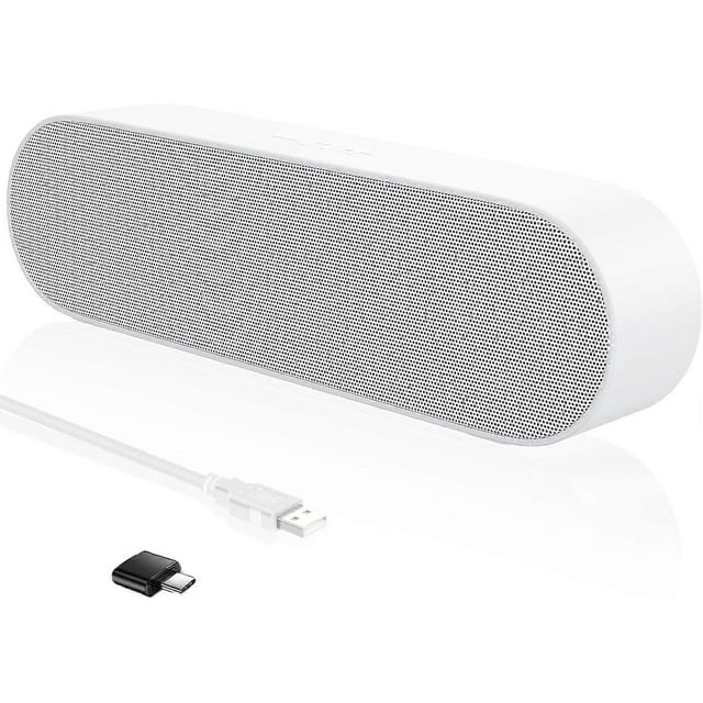 Computer speakers, USB portable computer speakers, mini soundbar with 3D surround stereo for laptop, PC, notebook, desktop - plug and play (white).
