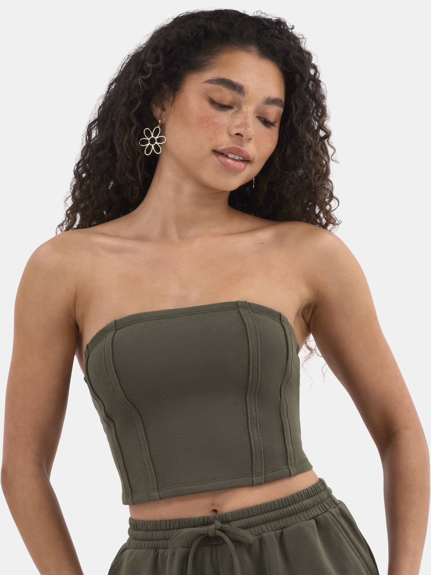 No Boundaries French Terry Tube Top and Shorts Set, 2-Piece, Women's