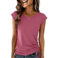thumbnail image 2 of hotojiny Summer Tops for Women Cap Short Sleeve V Neck Tshirt with Side Shirring Plain Crew Neck Solid Color Fashion Tee, 2 of 6