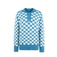 thumbnail image 5 of hirigin Women Spring Autumn Knitwear, Checkerboard Print Long Sleeve Lapel Button Loose Sweater Tops, 5 of 7