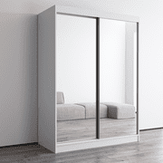 Aria 2 Door 59 Wide Modern High Gloss Wardrobe Armoire, White Body with All Mirror Fronts