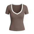 thumbnail image 6 of Wowcloth Women's V-Neck Pullover Top, Solid Color Patchwork with Short Sleeve, Fashionable and Comfortable for Daily Wear and Casual Activities, 6 of 6