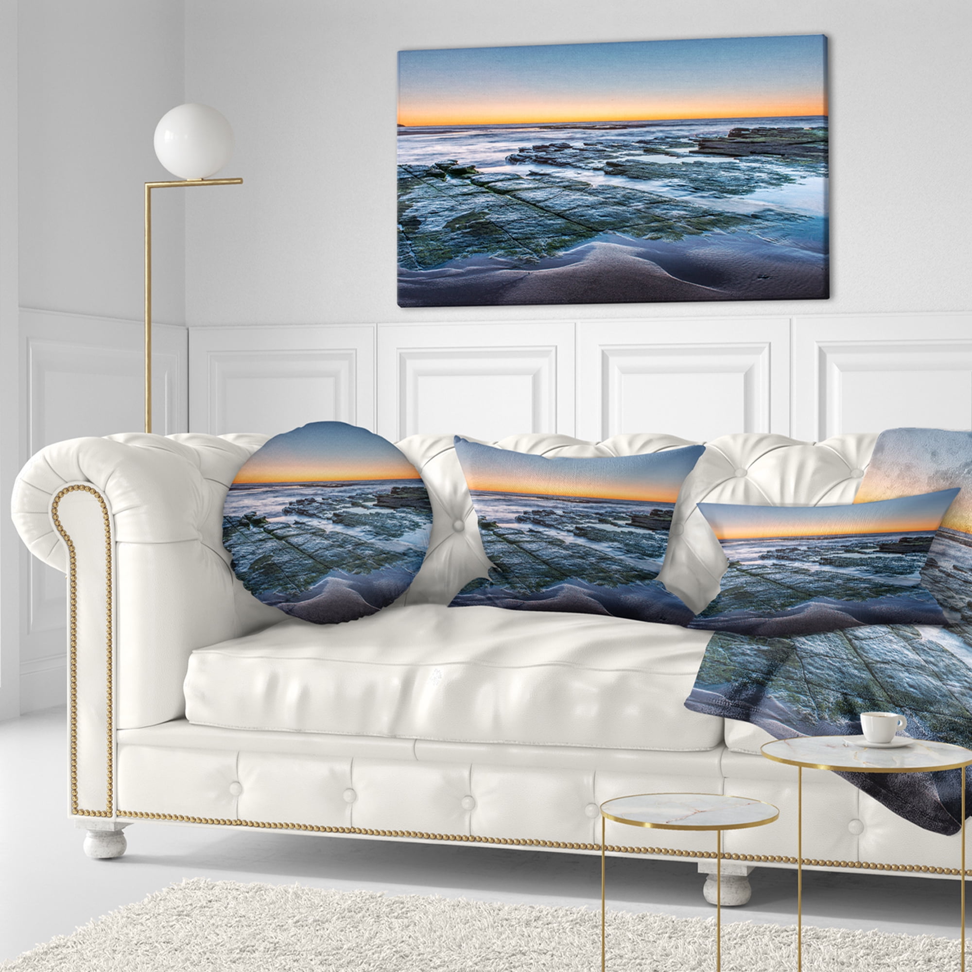 Designart Sunrise Over Wide Sydney Ocean - Seashore Throw Pillow - 12x20