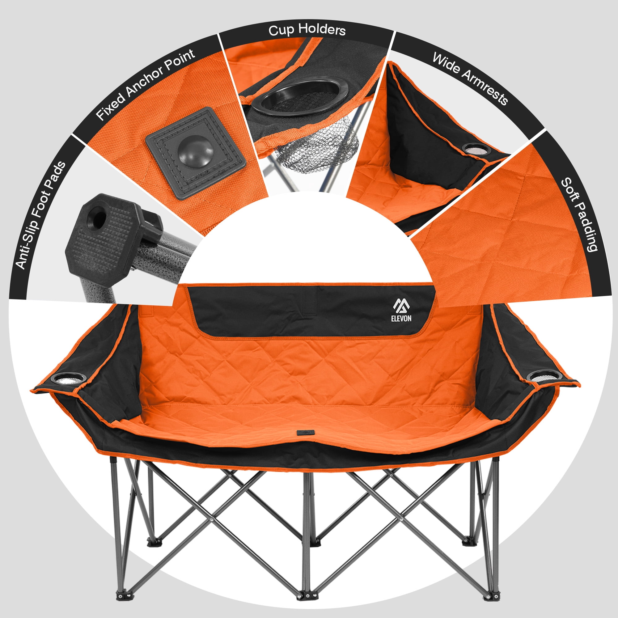 BalanceFrom Oversized Double Camping Chair，2-Person Heavy-Duty Folding Loveseat，Portable Outdoor Chair，with Armrests, Cup Holders & Carry Bag, for Camping, Picnic, Backyard