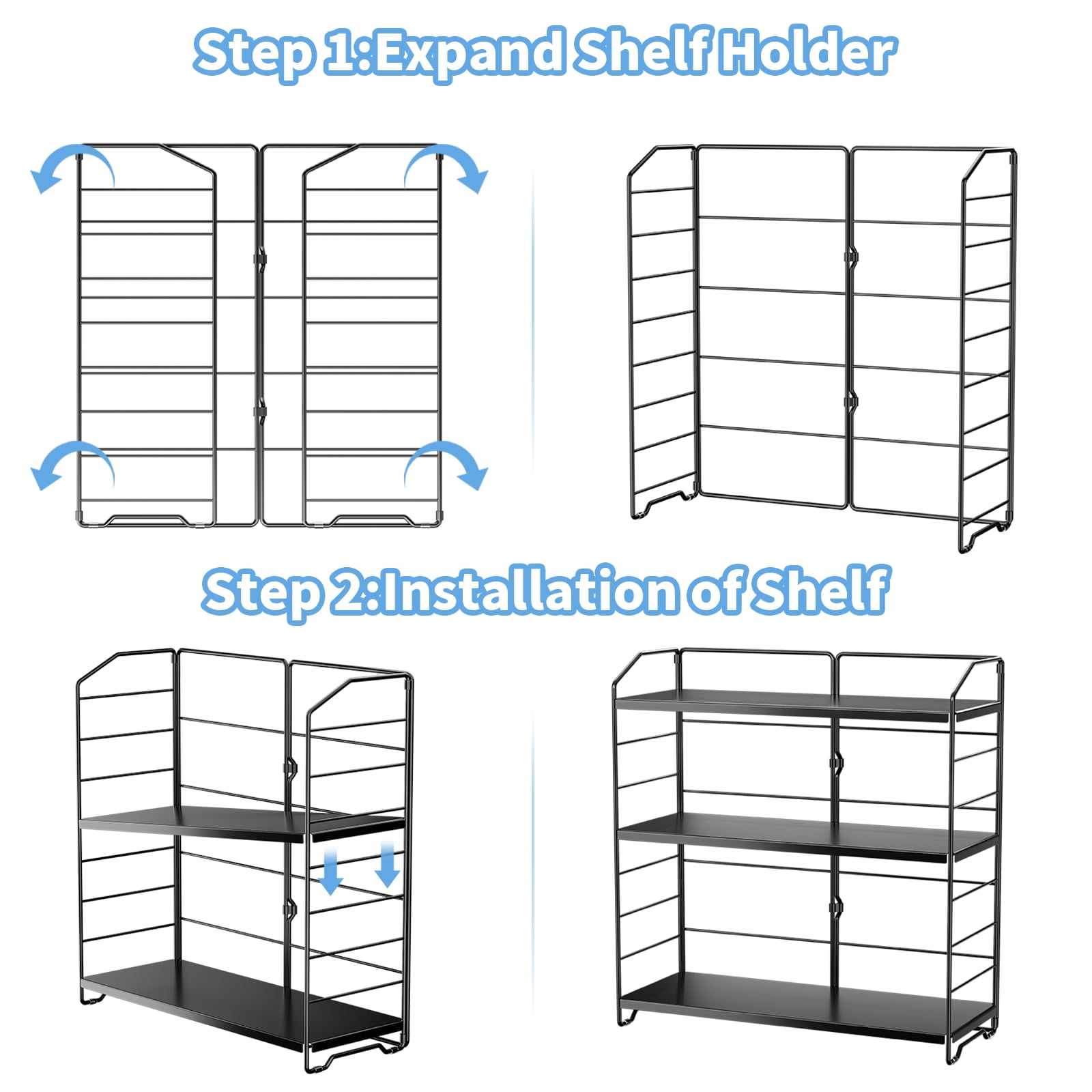 BOIVSHI Bathroom Countertop Organizer 3 Tier Adjustable Spice Rack Counter Organization and Storage for Kitchen Bedroom Offices,Black