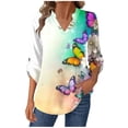 thumbnail image 2 of Craaazy Oversized Tshirts For Women Casual Printed V Neck Long Sleeve Shirt Floral Printed Top With Buttons Gifts, 2 of 8