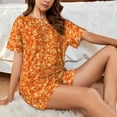 thumbnail image 5 of Vsdgher Orange Glitter Pattern Womens Pajamas 2 Piece Short Sleeve Sleepwear Set,Summer Soft Pajamas Set Casual Lounge Sets, 2-Piece Pj -Small, 5 of 7