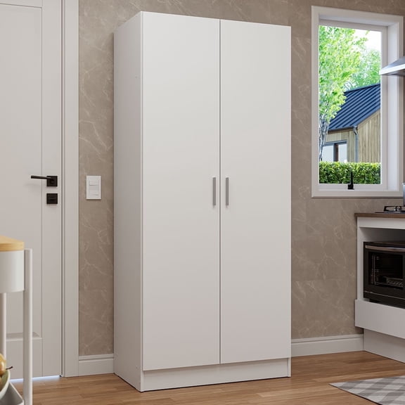 Madesa Kitchen Pantry Storage Cabinet with 2 Doors, Ample Shelf and Hanging Space 31 Inch Utility Armoire Organization Unit - White
