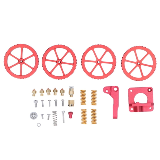 Kit de extrusor para impresora 3D de aleación de aluminio y latón, con tuercas niveladoras y resorte amarillo.