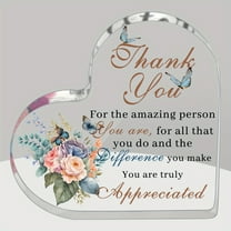 Acrylic Heart Plaque Thank You Appreciation Gift with Floral and Butterfly Design - Meaningful Creative Present for Someone Special 3.9x3.9inch