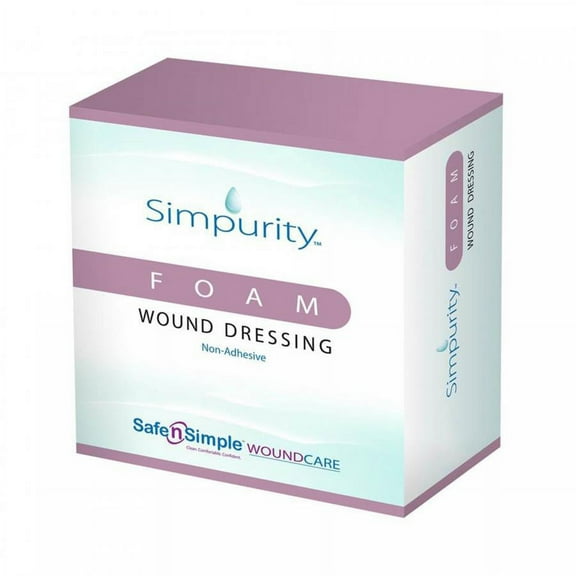 Simpurity Nonadhesive without Border Foam Dressing, 4 x 6 Inch, 12 Count