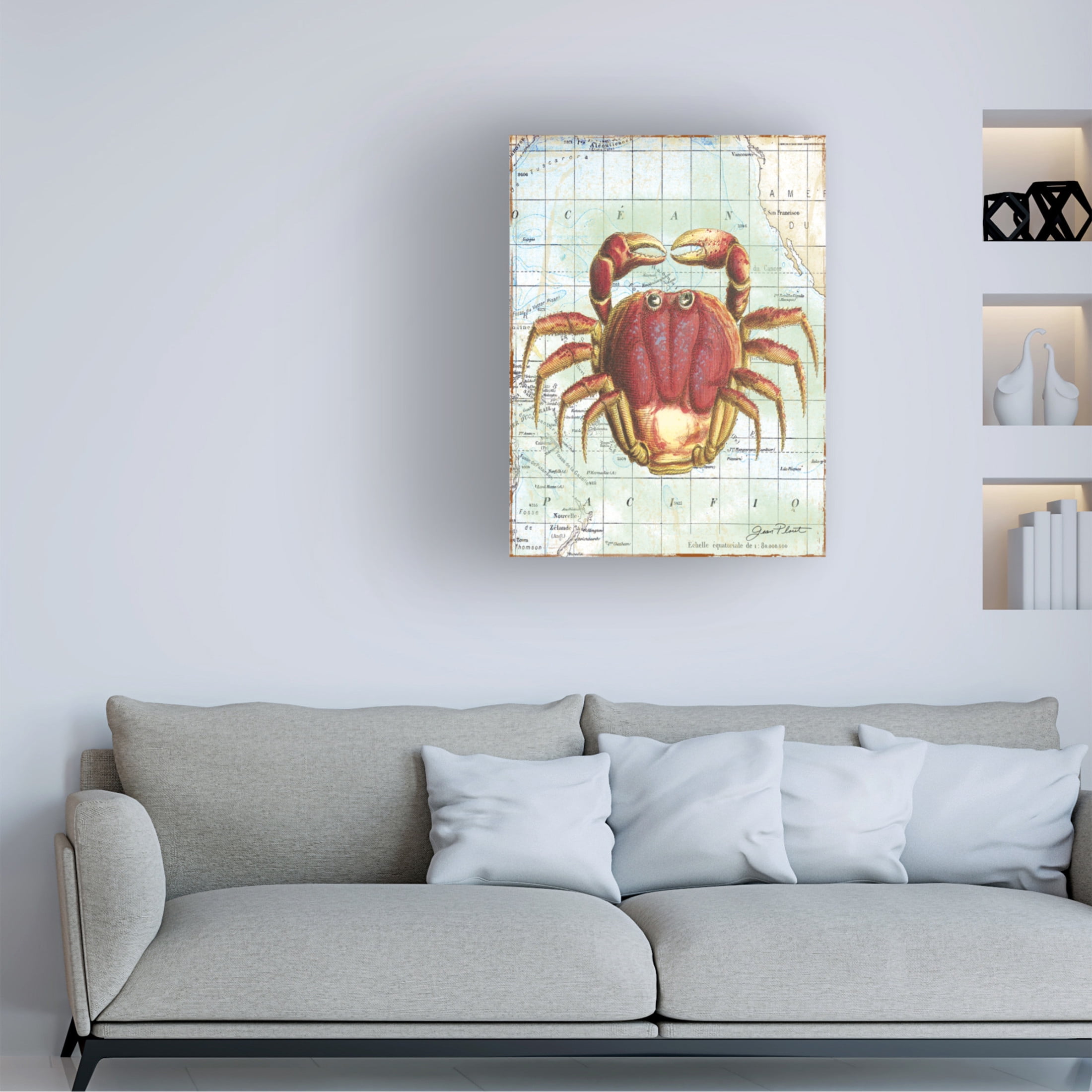 Canvas Wall Art - Jean Plout 'Nautical Journey D Crab' Wall Art for Living Room, Bedroom, or Office Décor by Trademark Fine Art - 18 x 24 Inches