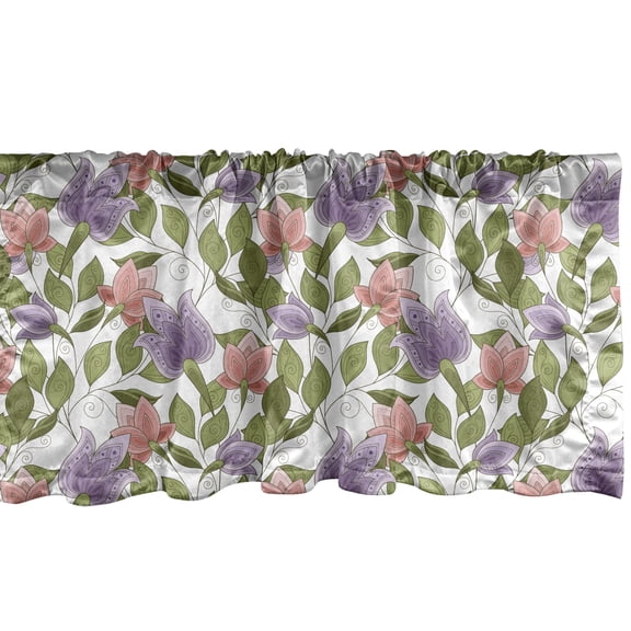 Ambesonne Floral Window Valance, Pastel Tulip Flowers, 54" X 18", Olive Green Coral