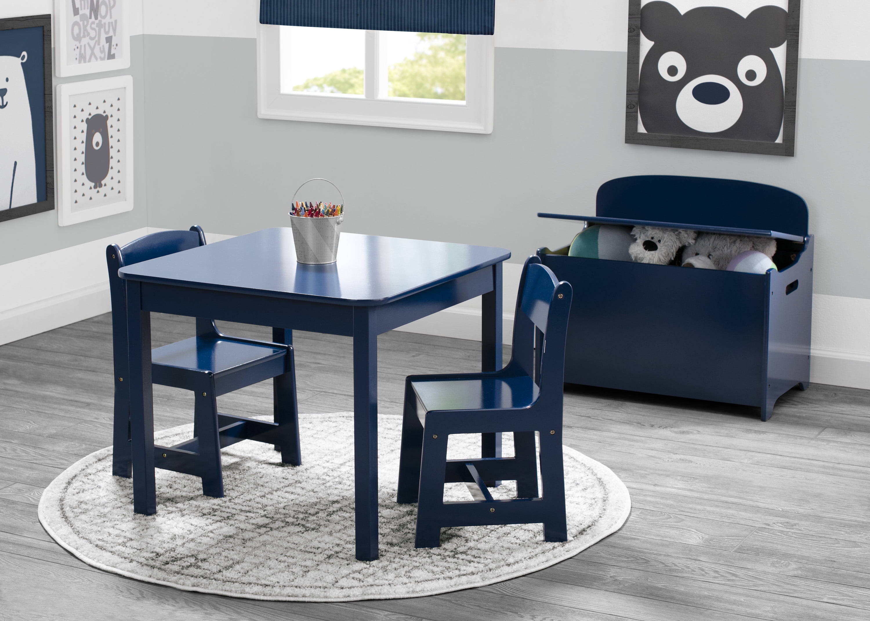 Delta Children MySize Wood Play Table and Chair Set (2 Chairs Included) - Greenguard Gold Certified, Deep Blue