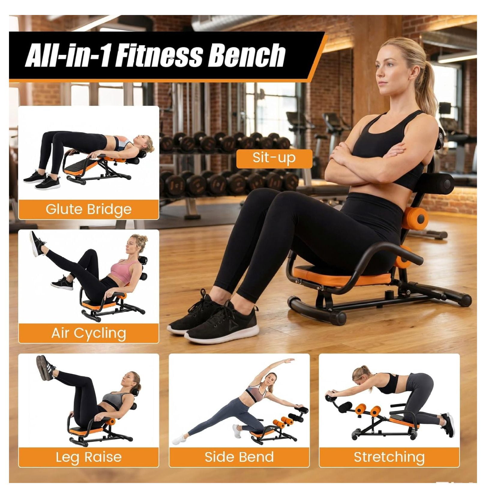 Ab Machine, Adjustable Sit Up Exercise Equipment with Foam & Handle, Multifunctional Workout Ab Trainer for Home Gym, Muscle Exercise Press for Men Women