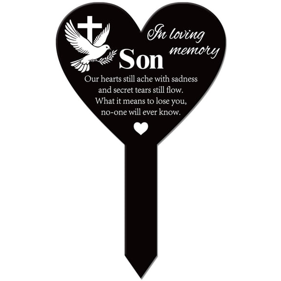 Heart Shaped Commemorative Son Garden Stake Peace Dove Memorial Remembrance Plaque for Cemetery Acrylic Grave Stake Waterproof Blessing Garden Plaque for Yard Grave Cemetery DIY