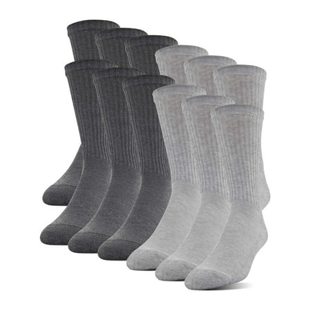 Gildan Men's Half Cushion Terry Foot Bed Crew Socks,