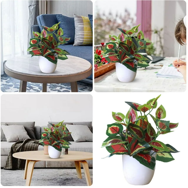 BKER Pot en Plastique Vert pour Décoration Intérieure et Extérieure Petit Pot Feuilles Rouges