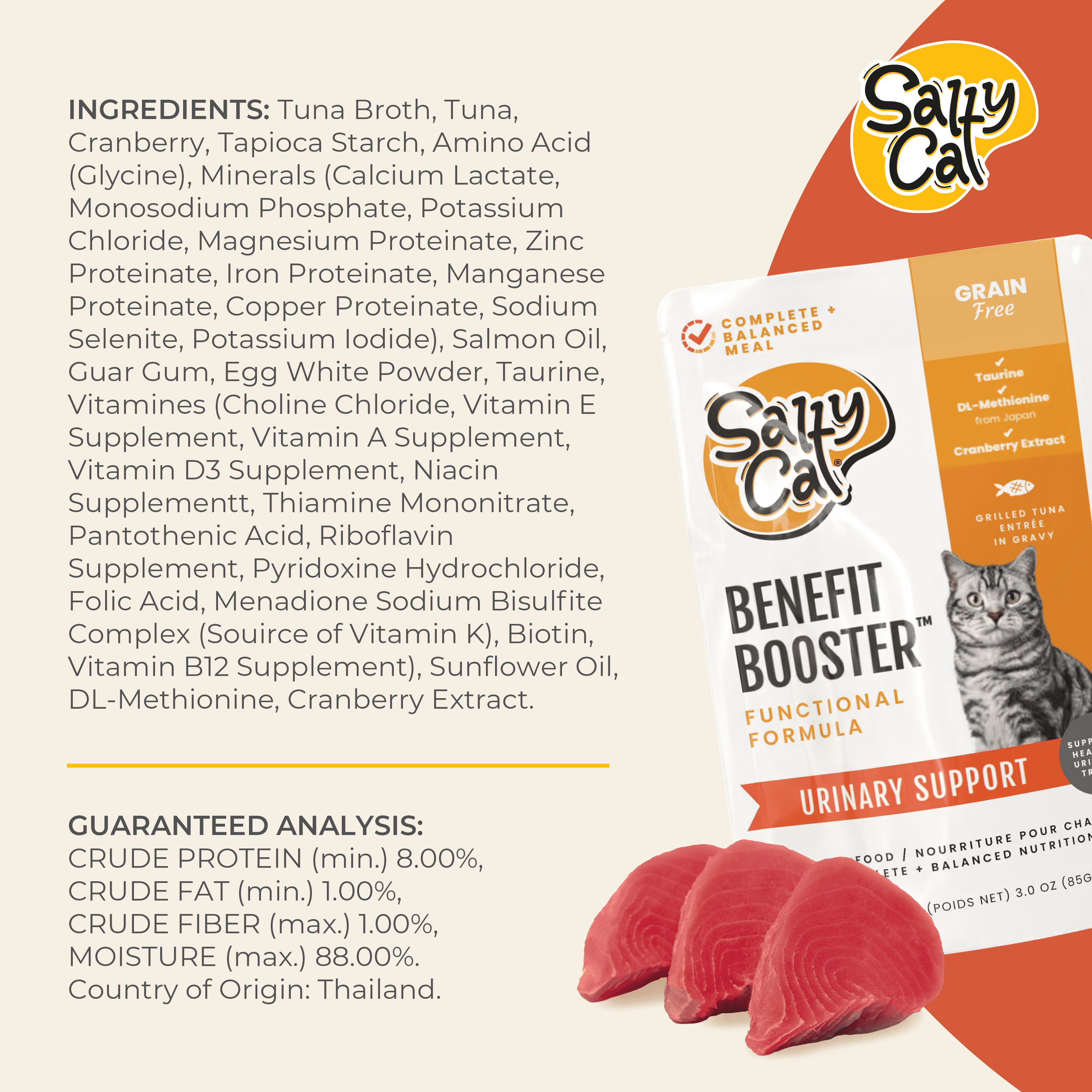 (6 pack) Salty Cat Benefit Booster Urinary Support Grilled Tuna Entrée in Gravy Wet Cat Food, 3 oz. Pouch