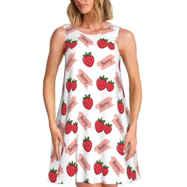 Balery Strawberry Vestidos de verano para mujer con estampado: vestido holgado sin mangas, vestido playero informal y cómodo para días calurosos.
