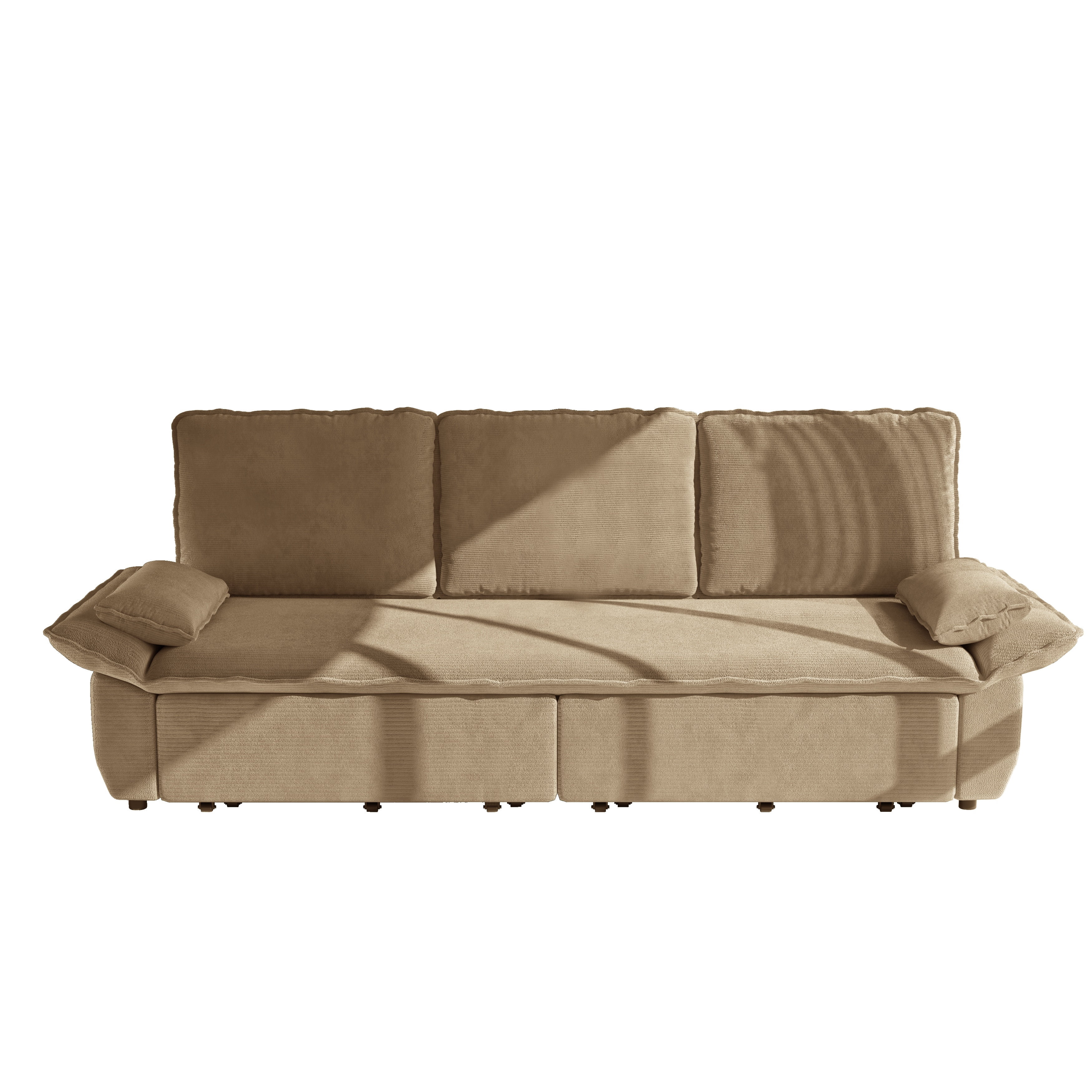 3-in-1 King Size Sleeper Sofa Bed, 94.5" Corduroy Convertible Pull Out Couch with Steel Frame, Modern Folding Lounge Sofa for Living Room, Camel