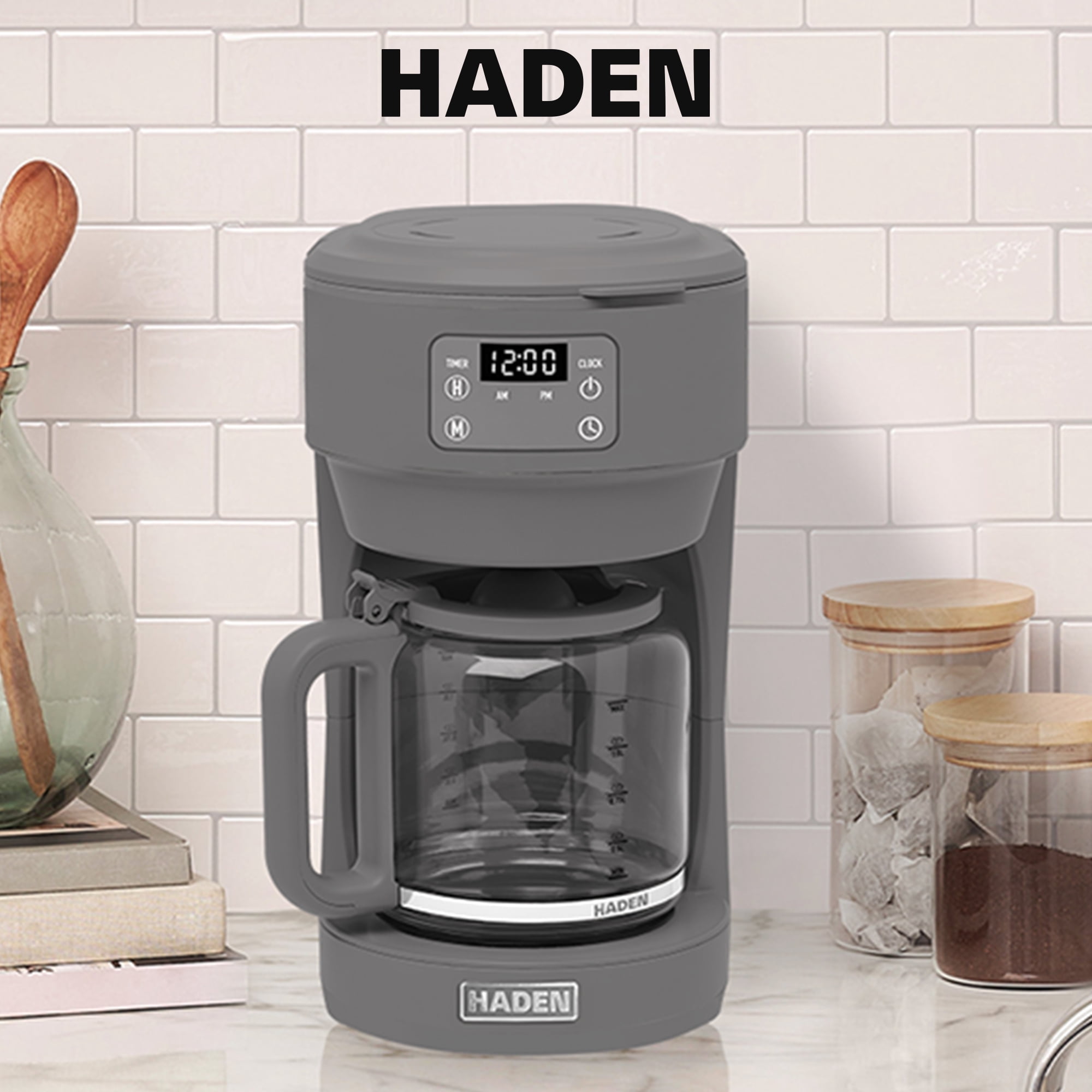 Haden Chelsea 10 Cup Digital Drip Coffee Maker with Glass Carafe, Grey