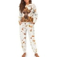 thumbnail image 4 of DISNIMO Highland Cow Sunflower Printed Womens Pajamas Set Maple Leaves Print Two Piece Pj Sets Soft Comfy Sleepwear with Pocket Long Sleeve Lounge Set Round Neck Nightwear with Long Pants, L, 4 of 7