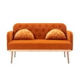 thumbnail image 4 of 55'' Velvet Sofa Chair, Modern Low-Key Luxury Loveseat Sofa, Armrests and Pillows with Branch Jacquard Pattern, Golden Metal Legs (Orange), 4 of 7